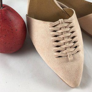 Blush faux suede flats, criss-cross instep, 13M, never worn